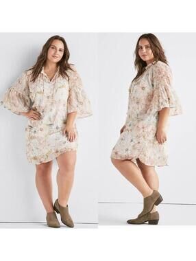 Lucky Brand Printed Bell Sleeve Dress Romantic Summer Size Small
